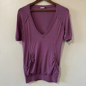 Wilfred| Aritzia| Casual Comfy Dusty Rose Pink Knit Deep-V Tunic‎ Top Sz XXS